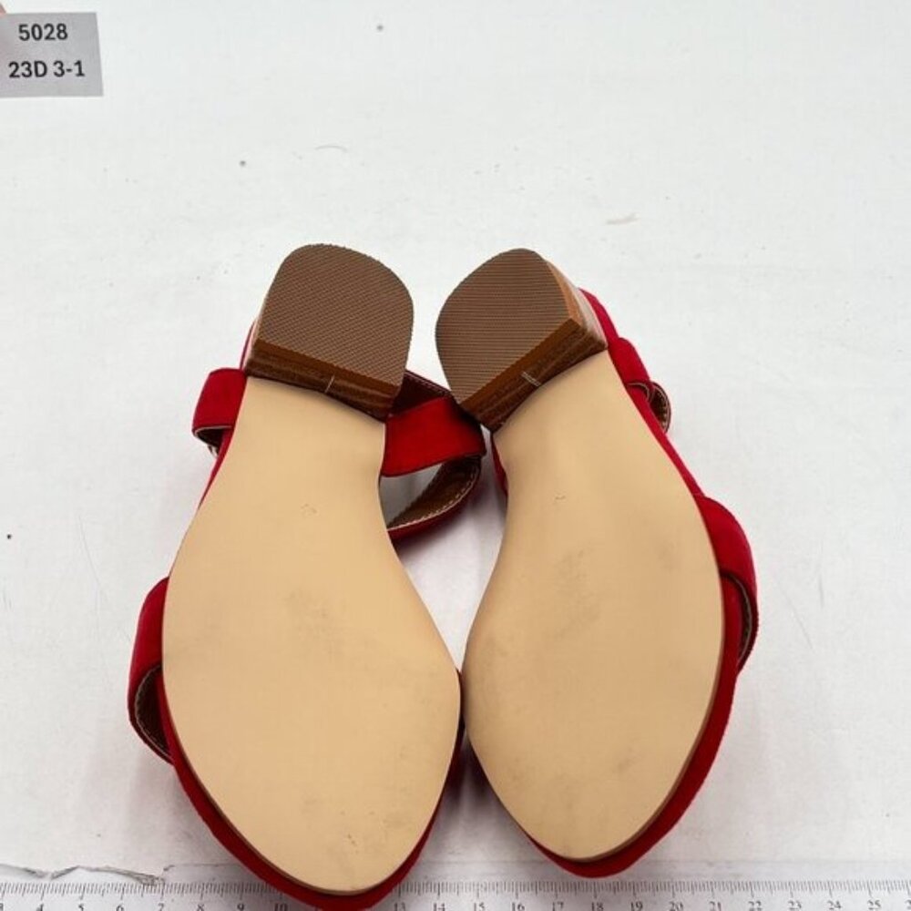 FSJ Red Suede Open Toe Block Low Heel Ankle Strap Sandals Comfort Summer Shoes - Picture 7 of 8